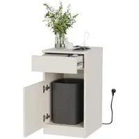 OKWISH Nachttisch MDF Weiß 33x40x61,5 cm mit Ladestation, Schublade und inklusive Mülleimer