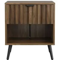 OKWISH Nachttisch MDF in Walnuss mit Metallbeinen, 45x40x53 cm, 1 Schublade, offenes Fach, Kippsicherung