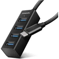 Axagon HUE-M1C 4x USB 3.2 Gen 1 MINI hub, metal, 20cm USB-C Kabel, USB 3.2 Gen 1 (3.1 Gen 1) Type-C, USB 3.2 Gen 1 (3.1 Gen 1) Type-A, 5000 Mbit/s, Schwarz, Aluminium, Rundkabel