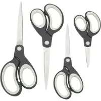 Rapesco Soft Grip Scheren RA-1574 (schwarz/grau), Paket à 4 Stück