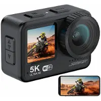 Somikon Mini-Actioncam mit 5K-Auflösung, wasserdicht bis 21 m, 2 Displays, EIS