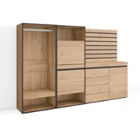 Skraut Home Schuhschrank, Platzsparender Schrank, 227x35x145 cm, Schlafzimmer, Offener Schrank, Kommode, Dekorative Paneele, Moderner Stil, Eiche _ 458_31