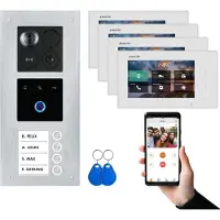 Balter ERA IP Unterputz Silber 4x7" Weiß mit Fingerprint Video Türsprechanlage Set 4 Teilnehmer