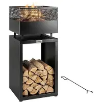 Outsunny Feuerschale 39 x 39 x 87 cm Feuerstelle mit Holzlager Kohlegitter