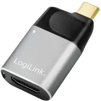 Logilink USB 3.2 Gen2 Type-C-Adapter, C/M zu HDMI-A+USB-C, 4K, PD, Alu, schwarz/grau, USB Type-C, HDMI Type A (Standard), Schwarz, Grau