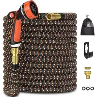 Famanu Erweiterbarer 50ft Gartenschlauch - 10-Funktions-Düse - 1/2"& 3/4" Messinganschlüsse - 3750D Gewebe - knickfrei - leicht - flexibler Wasserschlauch