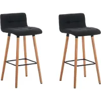 CLP 2er Set Barhocker Lincoln Stoff mit Rückenlehne und Fußstütze | Farbe schwarz Gestell Farbe natur
