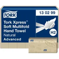 Tork Falthandtücher Xpress Soft Natural Multifold 130299, 2-lagig, Zickzack-Falzung, H2-kompatibel, 21 Packungen á 180 Blatt, 100 % Recyclingpapier, naturfarben