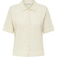 ONLY Strickjacke "ONLELMA POLO S/S CARDIGAN KNT NOOS", Damen, Gr. S, beige (egret), Strick, Obermaterial: 70% Baumwolle, 30% Polyester, unifarben, normal, Strickjacken Strickjacke
