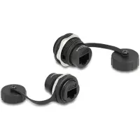 DeLOCK RJ45 Cat.6 Einbaubuchse mit Verschlusskappe IP67 staub- und wasserdicht, Schwarz, RJ45, RJ45, Weiblich, Weiblich, Cat6