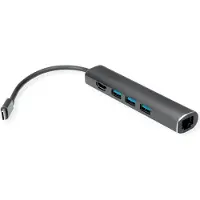 Roline USB-C Dockingstation, HDMI 4K, 3x USB Typ A, Gigabit Ethernet, grau