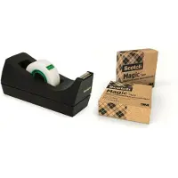 3M C38 Tischabroller schwarz + Magic Klebeband, mit 66 % pflanzlichem Klebstoff hergestellt, 19 mm x 33 m, inkl. 3 Rollen