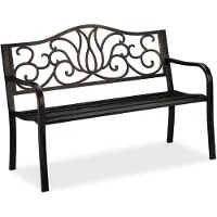 Relaxdays Gartenbank Antik für 2 Personen, Balkon, Terrasse, Metallbank HBT 90x127,5x63 cm, Stahl, Guss, schwarz-bronze