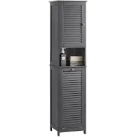 SoBuy BZR124-DG Hochschrank mit Wäschesack Badezimmerschrank Wäscheschrank Dunkelgrau