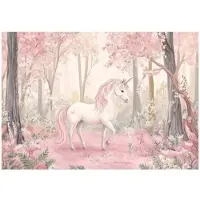 WALLARENA FOTOTAPETE Kinderzimmer Mädchen Einhorn Wald 350x250
