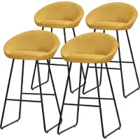 ML-Design Barhocker 4er Set Senf Stoffbezug 75 cm hoch Gepolsterte Barstühle mit Metallgestell Rückenlehne & Fußstütze Küchenstühle Bistrohocker