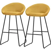 ML-Design Barhocker 2er Set Senf Stoffbezug 75 cm hoch Gepolsterte Barstühle mit Metallgestell Rückenlehne & Fußstütze Küchenstühle Bistrohocker