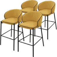 ML-Design Barhocker 4er Set Senf Stoffbezug 76 cm hoch Gepolsterte Barstühle mit Metallgestell Rückenlehne & Fußstütze Küchenstühle Bistrohocker