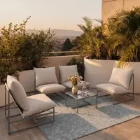 Bessagi Garden Loungegarnitur Lino Creme Outdoorstoff/Metall +Abdeckung