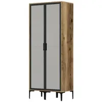 Dmora Kleiderschrank 2 Türen Dpret, Schlafzimmermöbel, Schrank, Garderobe, 80x201h48 cm, Walnuss und Anthrazit