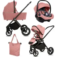 BabyLux Kinderwagen 3in1 Set GAVIA, Faltbar Leicht Kombikinderwagen Set incl. Babywanne, Buggy Sportsitz, Babyschale i-Size, Wickeltasche und mehr Zubehör, 4 Liegepositionen, 0-22kg, UV Schutz 50+