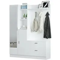 Dmora Eingangsmöbel Dmasiell, Moderner Eingang, Wandgarderobe, Multifunktions-Aufbewahrungskonsole, 140x37h182 cm, Weiß