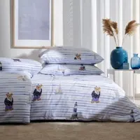 Apelt Mako-Satin Bettwäsche Knut weiß blau 135x200 cm + 80x80 cm - weiß;blau