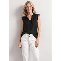 Street One Spitzentop , Damen, Gr. 38, schwarz, Web, Obermaterial: 95% Viskose, 5% Elasthan, unifarben, hüftbedeckend, V-Ausschnitt, Tops Spitzentop, Spitzeneinsatz im Schulterbereich