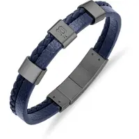 Police Armband "Unity", blau (blau, gunfarben), Armbänder, 22cm, Edelstahl Leder, Edelstahl, Leder, Armband