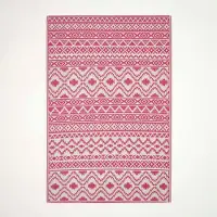 Homescapes Outdoor Teppich wetterfest pink-weiß 150x240 cm, Gartenteppich Tia mit Ethno-Muster, Balkonteppich wendbar