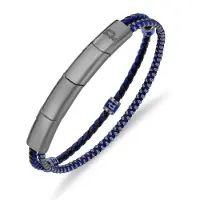 Police Armband "Twinrow", silber (blau, gunfarben), Armbänder, 22cm, Edelstahl Leder Textil, Edelstahl, Leder, Textil, Armband