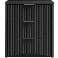 OKWISH Nachttisch MDF Schwarz 58x38x64 cm mit 3 Schubladen, Dämpfungssystem, wasserfester und kratzfester Oberfläche