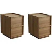OKWISH Nachttisch MDF/Spanplatte Eiche 38x48x50 cm mit 2 Schubladen, griffloses Design, leicht zu reinigen