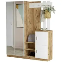 Dmora Eingangsmöbel Dgautier, Moderner Eingang, Wandgarderobe, Multifunktions-Aufbewahrungskonsole, 147x38h180 cm, Eiche und Weiß