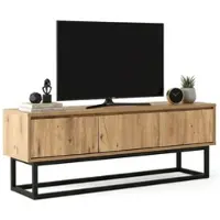 Dmora Fernsehschrank Dpinat, Ständer für Wohnzimmerfernseher, Niedriges Wohnzimmer-Sideboard, TV-Ständerbasis, 140x40h50 cm, Eiche und Schwarz