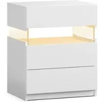 OKWISH Nachttisch Holzwerkstoff Weiß mit RGB-LED-Beleuchtung und 3 Schubladen, vielseitig als Beistelltisch nutzbar
