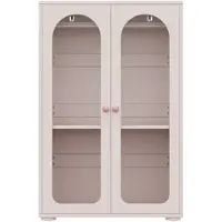 OKWISH Kinderkleiderschrank mit Acryl-Transparenttüren Schlafzimmer-Aufbewahrungsschrank mit Kleiderstange und 2-türigem Design Keramikgriffen Babyrosa