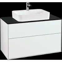 Villeroy & Boch Finion Waschtischunterschrank, 2 Auszüge, mit integrierter Beleuchtung, 1000x603x501mm, Glass Black Matt, G35200GF, Farbe: Glossy White Lacquer