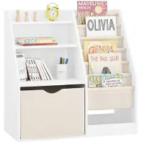 SoBuy KMB119-W Montessori-Kinderbuchregal 3 Ebenen mit Ablage und Stoffkörben, weiß, 80 x 40 x 80 cm