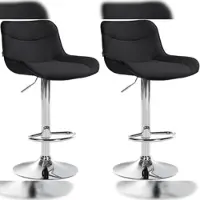 Décoshop26 - Set mit 2 Barhockern x1 mit dekorativer schwarzer Stoffnaht verchromtem Metallfuß in Trompetenform 10_0004460