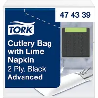 Tork hygienische Bestecktaschen Schwarz, mit Serviette Limone, 5 × 100 Besteckta...