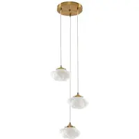 LINDBY Piatra Hängelampe, opal/messing, 3-fl, Ø25cm, Glas - , Piatra, dimmbar, Weiß, für Wohnzimmer, Glas, Modern