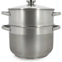 Menastyl Couscoussier 10 L aus Edelstahl mit Glasdeckel, induktionsgeeignet, 24 cm, 4 Schweißbügelgriffe