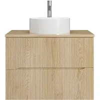 Vente-unique Hängender Badezimmer-Unterschrank gerillt mit Aufsatz-Waschbecken rund und Armatur – Hell-Natur – B80 cm – ORISO