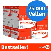 Print24 Druckerpapier Kopierpapier 75.000 Blatt DIN A4 80 g Premium Hochweiß CIE 160 Testsieger PEFC zertifiziert