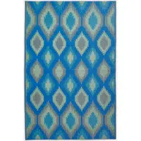 Homescapes Outdoor Teppich wetterfest blau-grün 180x270 cm, Gartenteppich Amber mit Ikat-Muster, Balkonteppich wendbar