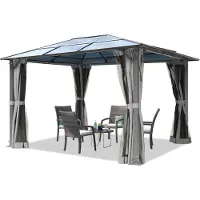 TOOLPORT Gartenpavillon 3x3,65 m ca 6 mm Polycarbonat-Dach mit Moskitonetzen und Seitenteilen in grau