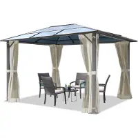 TOOLPORT Gartenpavillon 3x3,65 m ca 6 mm Polycarbonat-Dach mit Moskitonetzen und Seitenteilen in crème