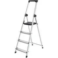 BRASQ Haushalts-Stufenleiter 4 Stufen Silber - klappbare Aluminium-Küchen-Stufenleiter für den privaten und professionellen Einsatz - Leiter - Rutschfest