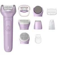 Philips Epilator Series 9000 BRE728/00 Kabelloser Epilierer, nass und trocken, Lila, 32 Pinzette, Depilation, Exfoliation, Rasieren, Glättende Pedikürrolle, 70400 RPM, Akku, Integrierte Batterie